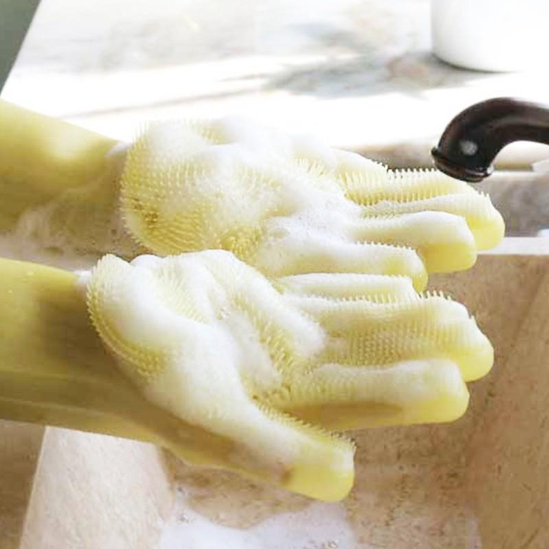 Gants en Siliconen , brosse de nettoyage, gants de vaisselle en silicone  avec gommage